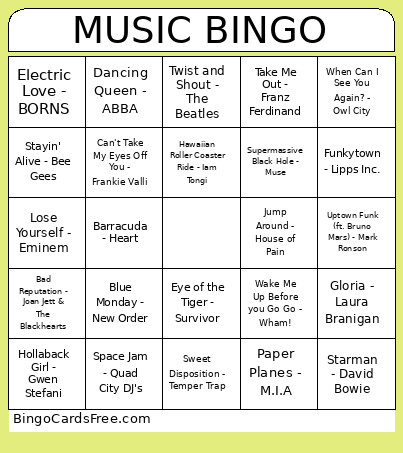 MUSIC Bingo Card