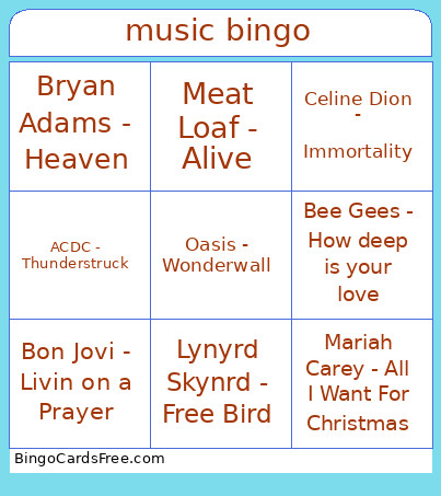 Music Bingo Card