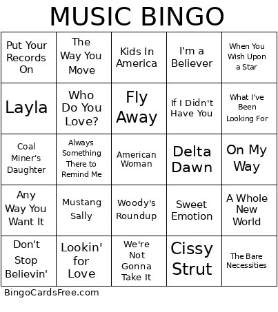 Music Bingo Card 2