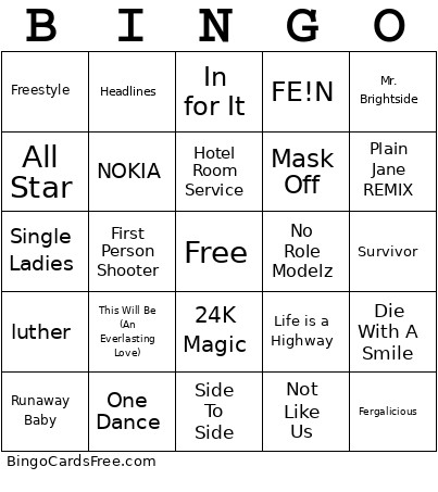 Music Bingo Card