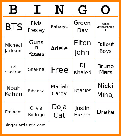 Music Bingo Card 2