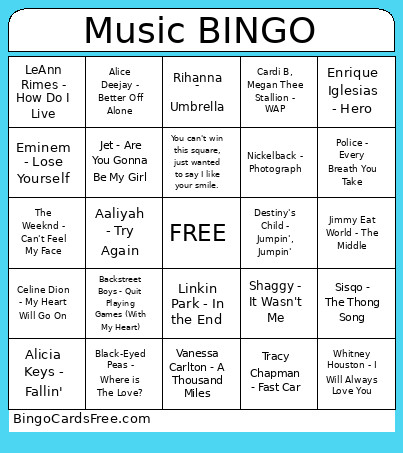 Music Bingo Card