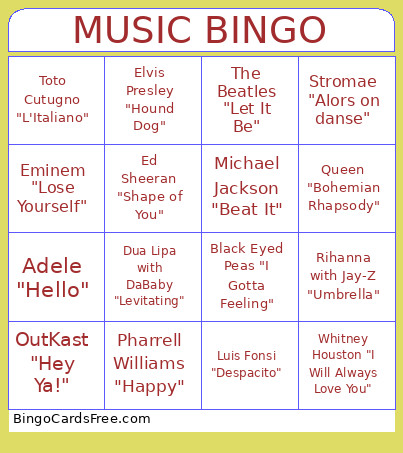 Music Bingo Card