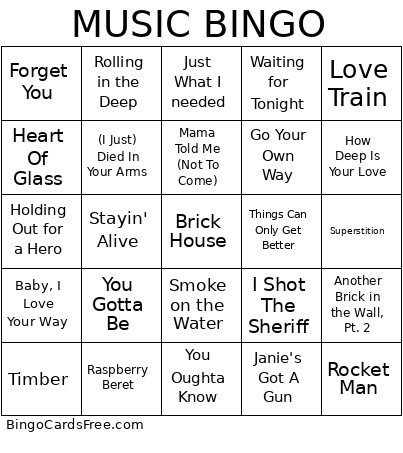 Music Bingo Card 2