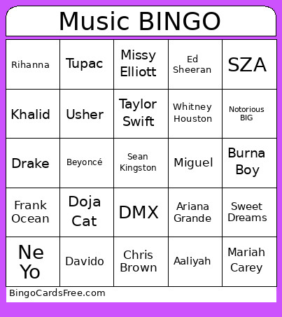 Music Bingo Card