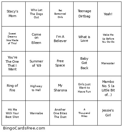 Music Bingo Card