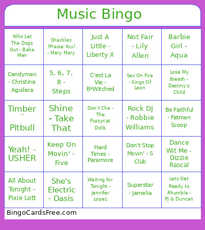 Music 27/10 R2 Bingo Card