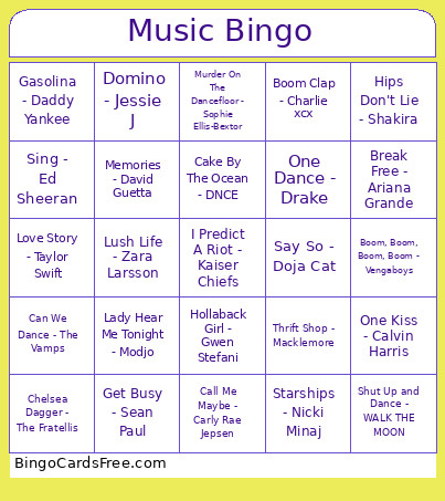 Music 27/10 R3 Bingo Card