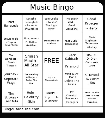 Music Bingo Card