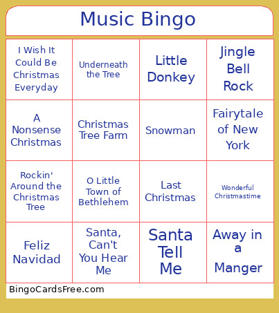 Music Bingo Card