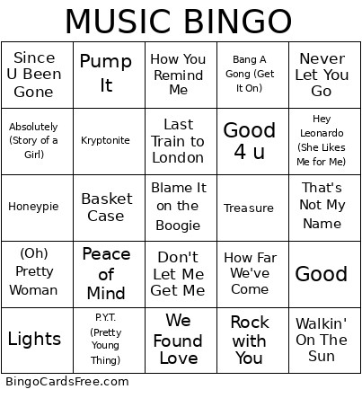 Music Bingo Card