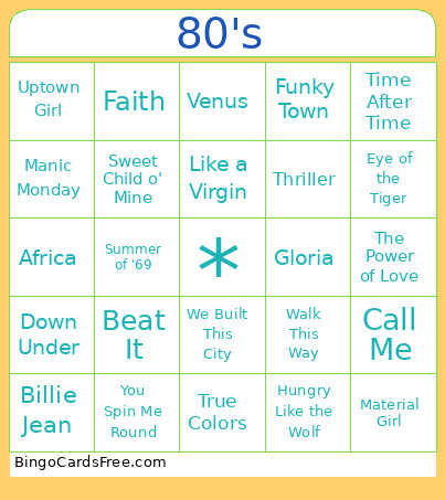 Music Bingo Card