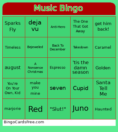 Music Bingo Card