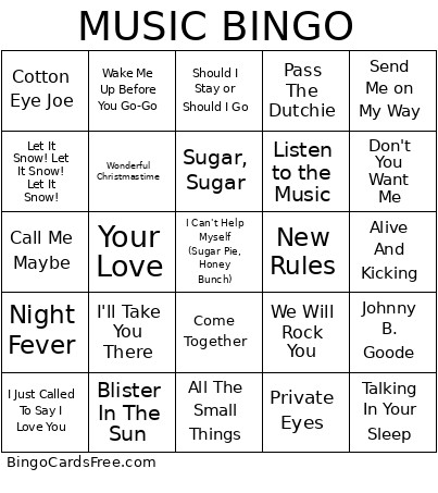 Music Bingo Card