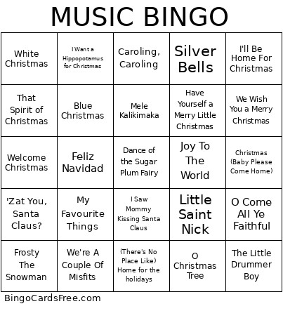 Music Bingo Card