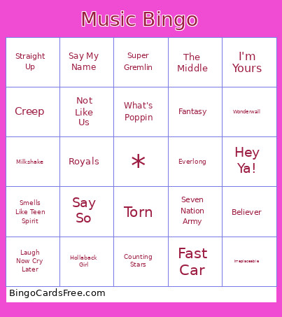 Music Bingo Card