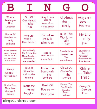 Music Bingo Card