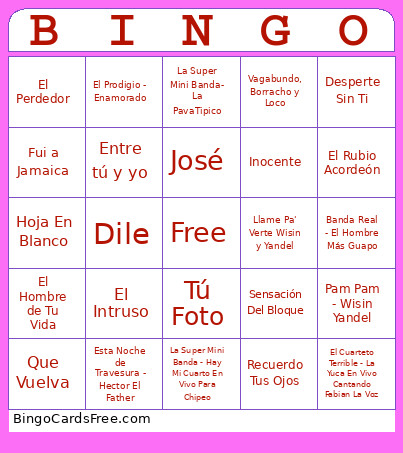 Music Bingo Card