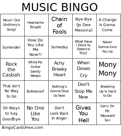 MUSIC Bingo Card
