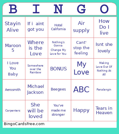 Music Bingo Card