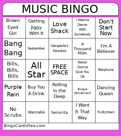 Music Bingo Card