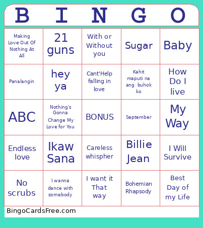 Music Bingo Card