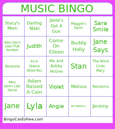MUSIC Bingo Card