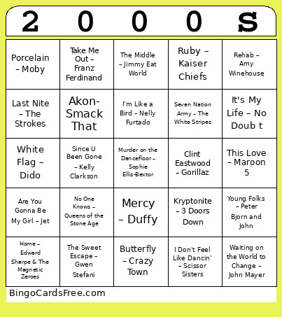 Music Bingo Card