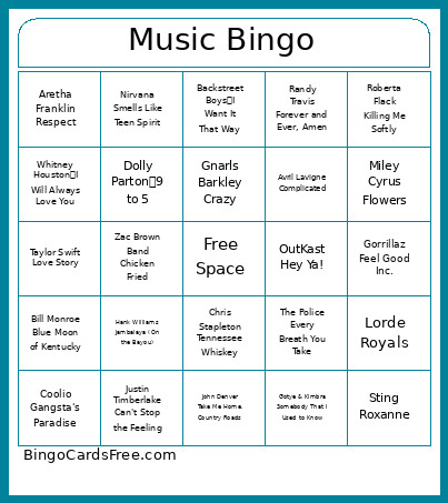 Music Bingo Card 2