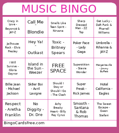 MUSIC Bingo Card