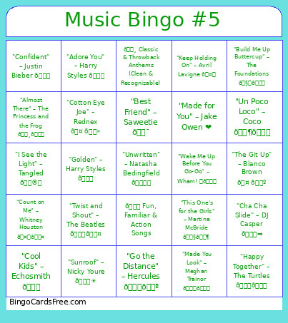 Music #4 Bingo Card