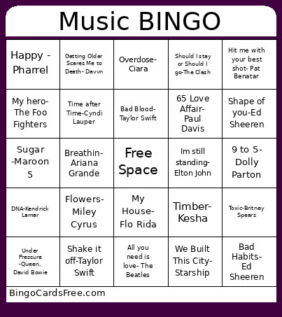 Music Bingo Card 2