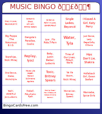 MUSIC 🗣️🎶 Bingo Card