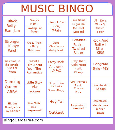 Music Bingo Card