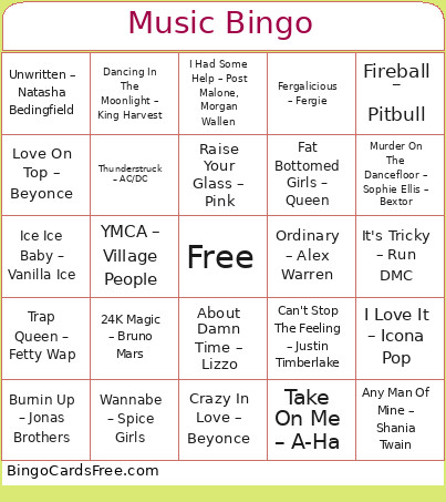 Music Bingo Card