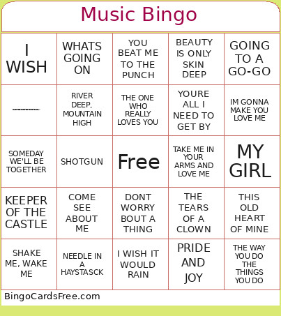 Music Bingo Card
