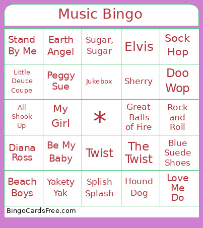 Music Bingo Card 2