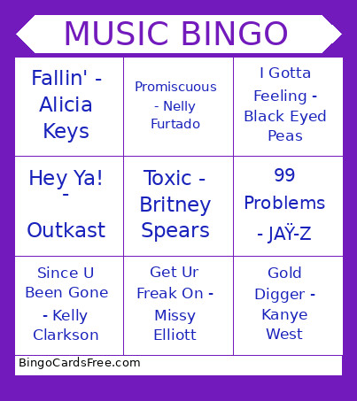 Music Bingo Card