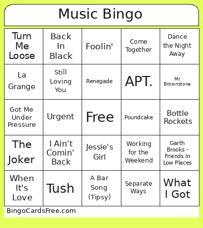 Music Bingo Card
