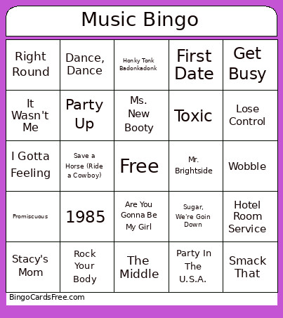 Music Bingo Card