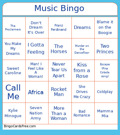 Music Bingo Card