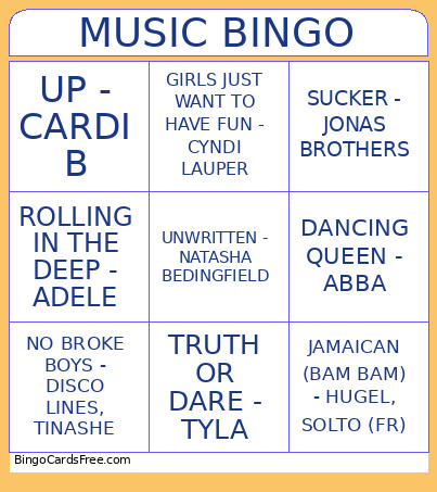 MUSIC Bingo Card