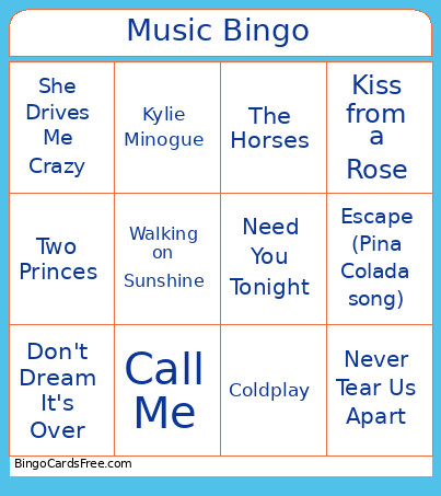 Music Bingo Card
