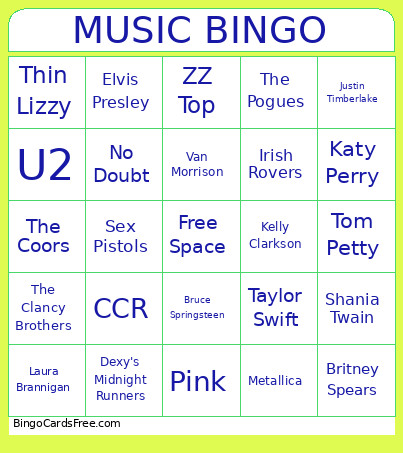 Music Bingo Card