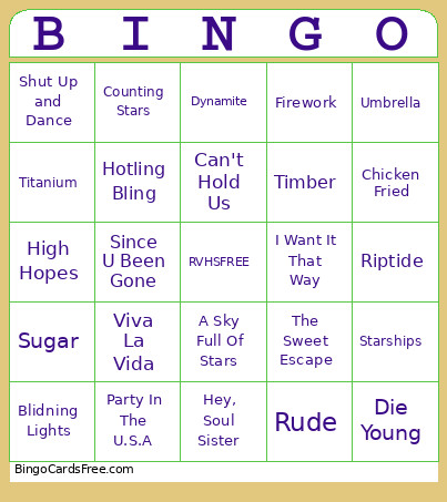 MUSIC Bingo Card