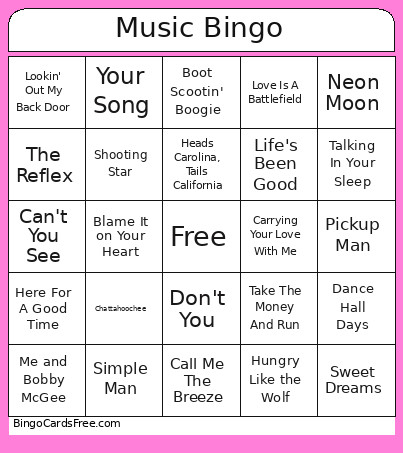 Music Bingo Card
