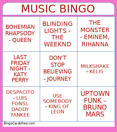 MUSIC Bingo Card