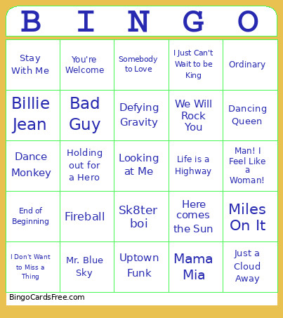 Music Bingo Card 3