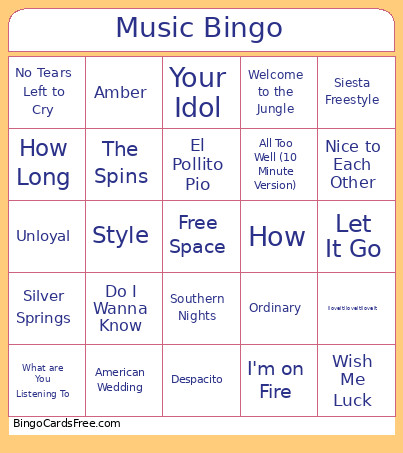 Music Bingo Card