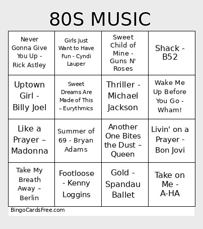 MUSIC Bingo Card 2